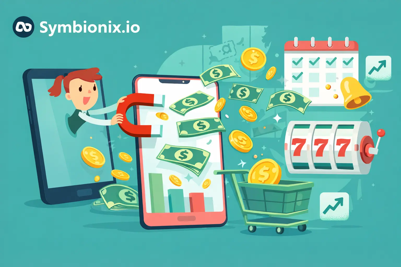 App monetization strategies infographic showing 7 proven revenue models for mobile applications in 2026